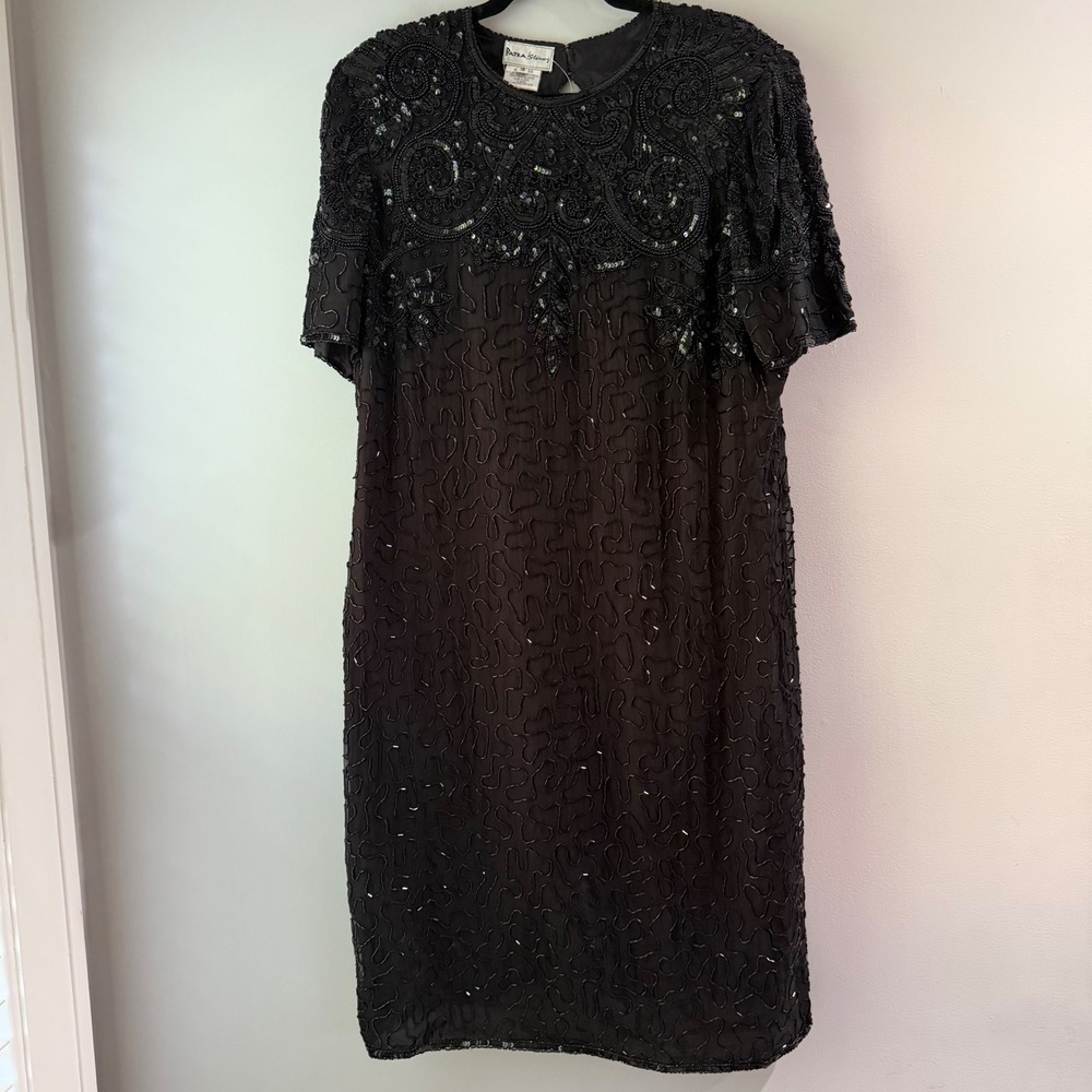 NWT Vintage Patra Stenay Beaded Silk Dress‎ Womens 18 Black Style D-5061